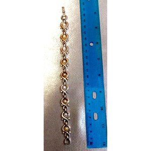 Vintage Crown Trifari Bracelet Signed  Pearls  Silver Tone 7"